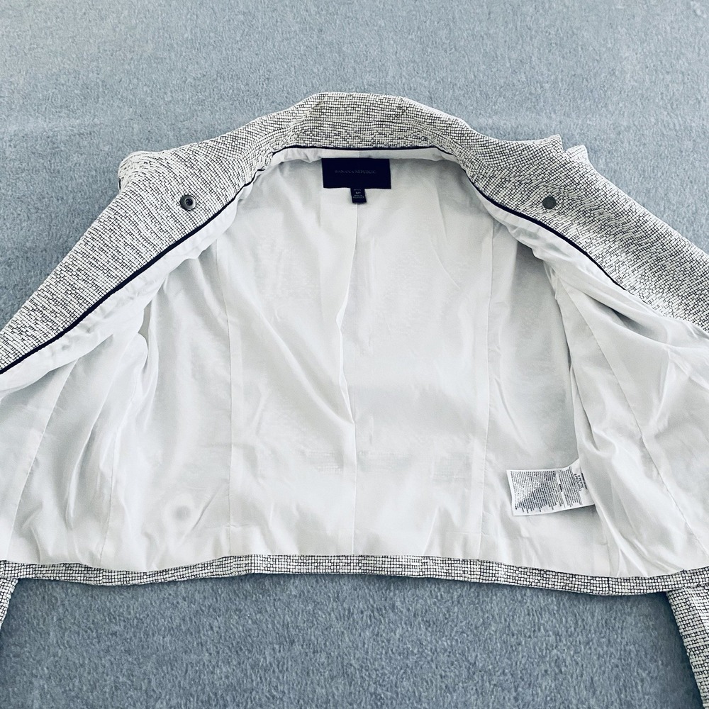 Banana Republic Jacquard Moto Jacket Womens 8P White Textured Stretch Petites - Picture 7 of 16
